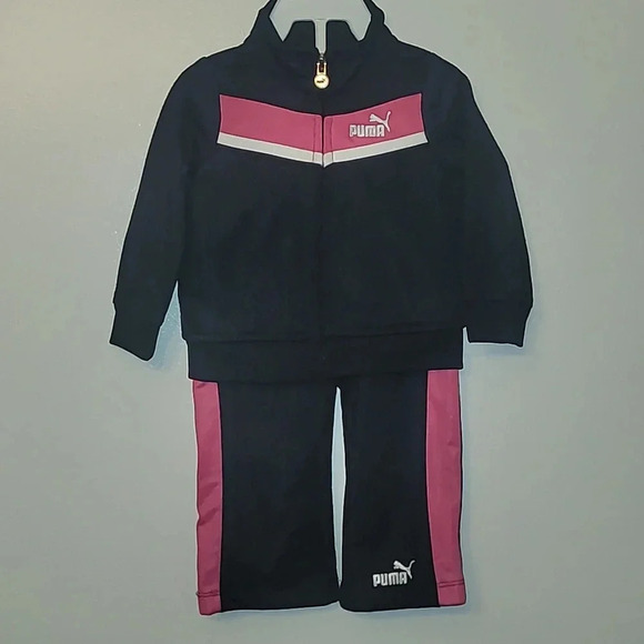 Girls size 12 months Puma tracksuit black pink white zip-up jacket pants LOT F3 - Picture 2 of 6